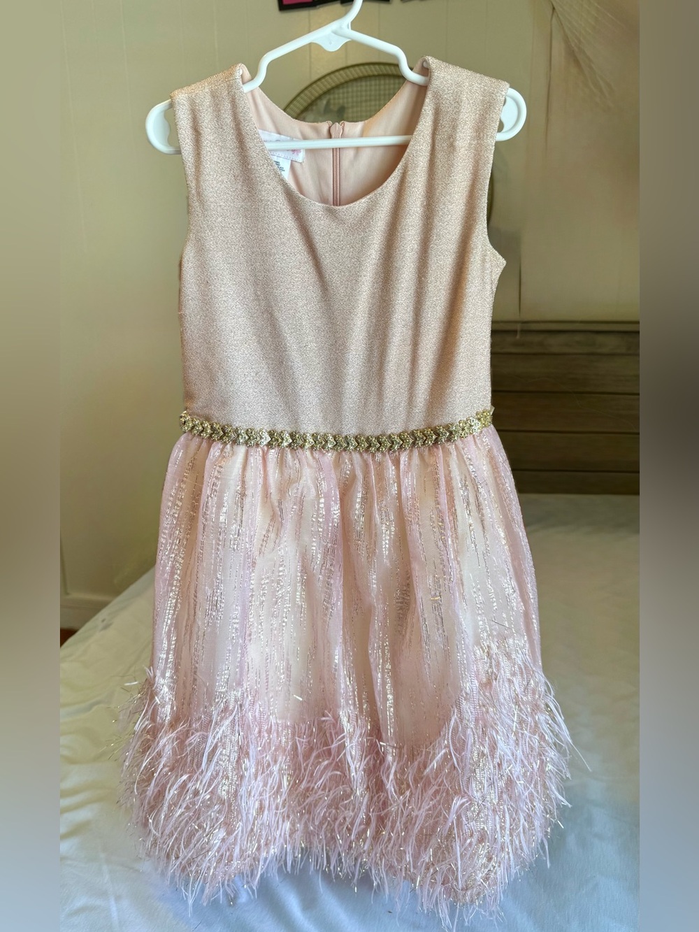 Bonnie Jean Blush Feathered Dress